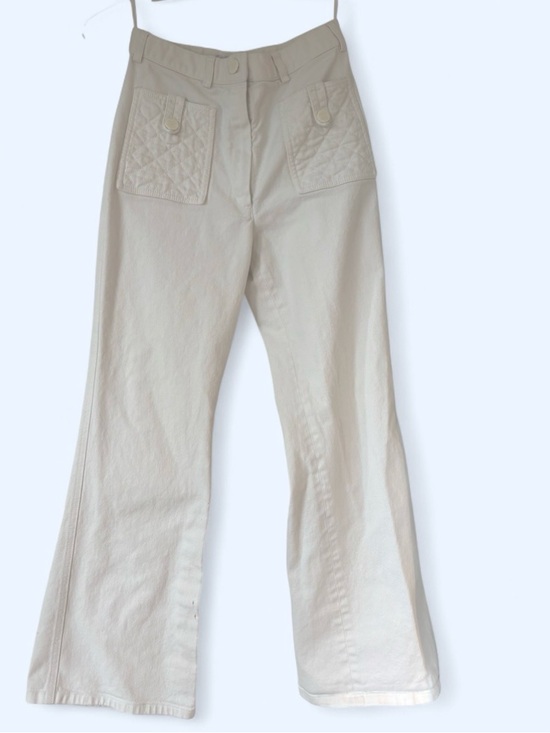 CHANEL Pants - Vintage Chanel Cream Boot Cut Pants with Quilted pockets Size 4
